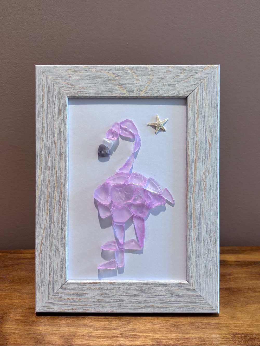 Artisan Pink Flamingo Sea Glass Art with Starfish - Home Decor